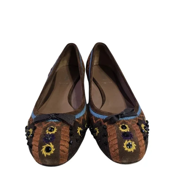 Brown Suede Miu Miu crystal embroidered Kitten heel sz 8 - Picture 2 of 9